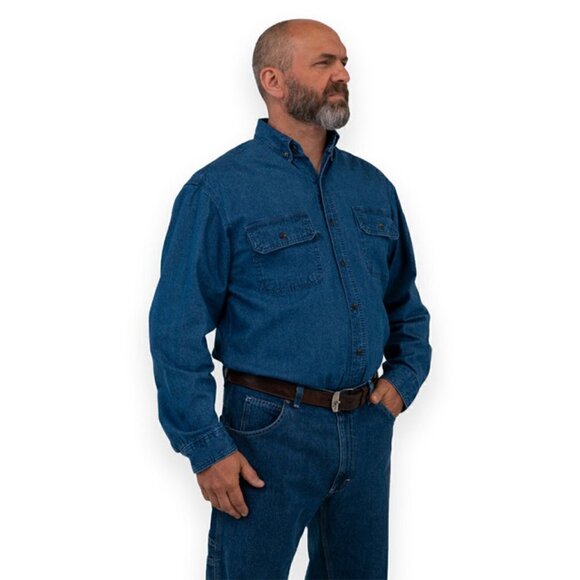 NWT Key Apparel Long Sleeve Men's Denim Work Shirt 2XLT - Picture 6 of 12